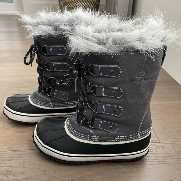 Outbound 3M Thinsolate Water Res Suede & Manmade Winter Boots Frost Grey Blk 9 - Picture 1 of 13